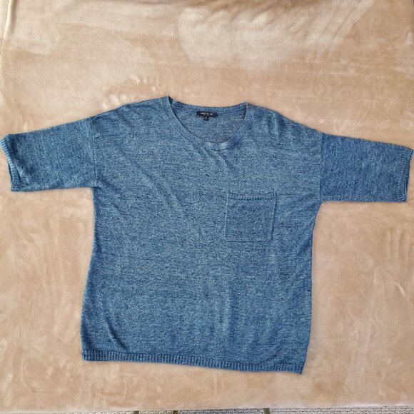 Lafayette 148 Denim Blue Linen Knit Top, Size Medium - Picture 4 of 8